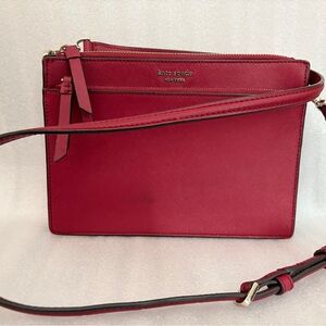 Kate Spade New York Red Saffiano Leather Double Zip Crossbody Bag